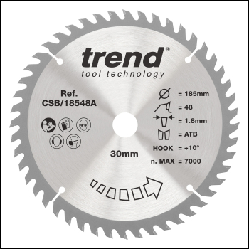 Trend Wood Cordless Circular Saw Blade 185mm X 30mm X 48t - Code CSB/18548A