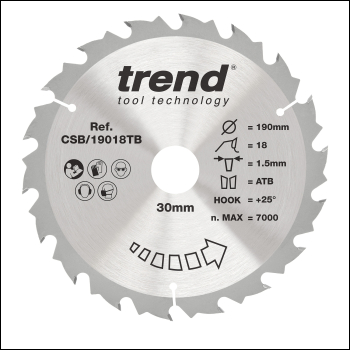 Trend Wood Cordless Circular Saw Blade 190mm X 30mm X 18t - Code CSB/19018TB