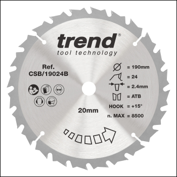 Trend Wood Circular Saw Blade 190mm X 20mm X 24t - Code CSB/19024B