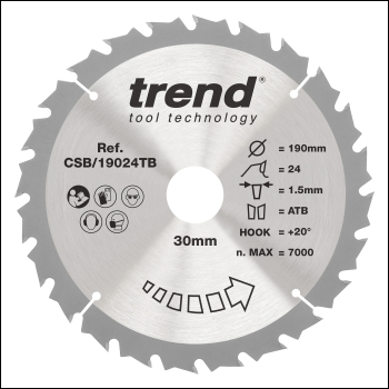 Trend Wood Cordless Circular Saw Blade 190mm X 30mm X 24t - Code CSB/19024TB