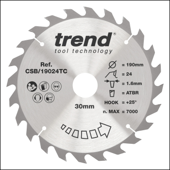 Trend Wood Cordless Atbr Circular Saw Blade 190mm X 30mm X 24t - Code CSB/19024TC