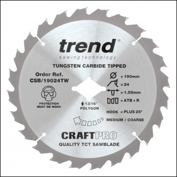Trend Craft Sawblade 190mm X 24 Teeth X 5/8 Thin Wormdrive - Code CSB/19024TW