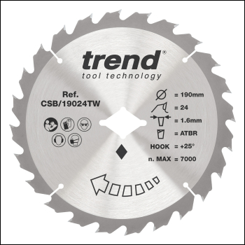 Trend Wood Cordless Atbr Circular Saw Blade 190mm X Diamond Bore X 24t - Code CSB/19024TW