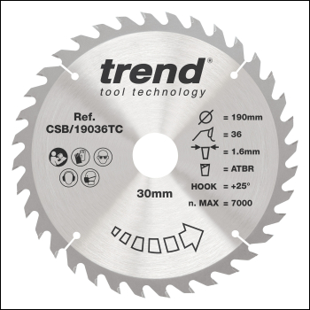 Trend Wood Cordless Atbr Circular Saw Blade 190mm X 30mm X 36t - Code CSB/19036TC
