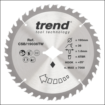 Trend Craft Sawblade 190mm X 36 Teeth X 5/8 Thin Wormdrive - Code CSB/19036TW