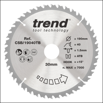 Trend Wood Cordless Circular Saw Blade 190mm X 30mm X 40t - Code CSB/19040TB