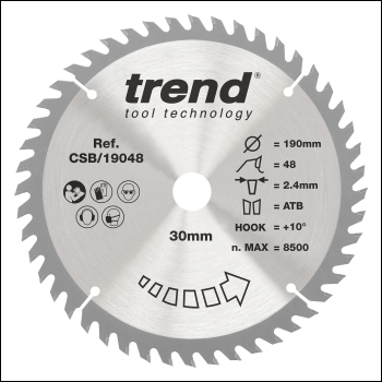 Trend Wood Circular Saw Blade 190mm X 30mm X 48t - Code CSB/19048