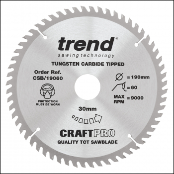 Trend Craft Saw Blade 190mm X 60 Teeth X 30mm - Code CSB/19060