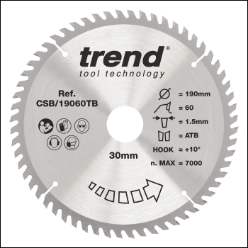 Trend Wood Cordless Circular Saw Blade 190mm X 30mm X 60t - Code CSB/19060TB