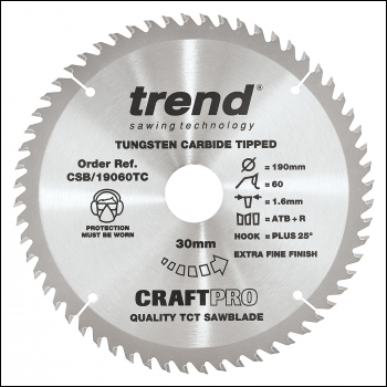 Trend Craft Saw Blade 190mm X 60 Teeth X 30 X 1.6 For Dcs575 - Code CSB/19060TC