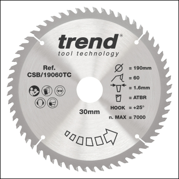 Trend Wood Cordless Atbr Circular Saw Blade 190mm X 30mm X 60t - Code CSB/19060TC