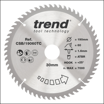 Trend Craft Saw Blade 190mm X 60 Teeth X 30 X 1.6 For Dcs575 - Code CSB/19060TC