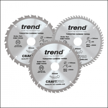 Trend 190mm Diameter Craft Saw Blade Triple Pack - Code CSB/190/3PK