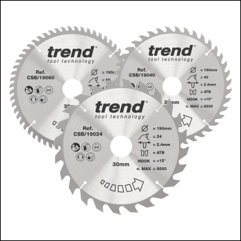 Trend 190mm Diameter Craft Saw Blade Triple Pack - Code CSB/190/3PK