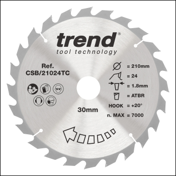 Trend Wood Cordless Atbr Circular Saw Blade 210mm X 30mm X 24t - Code CSB/21024TC