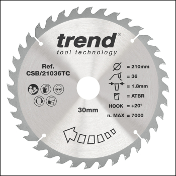 Trend Wood Cordless Atbr Circular Saw Blade 210mm X 30mm X 36t - Code CSB/21036TC