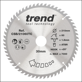 Trend Wood Cordless Atbr Circular Saw Blade 210mm X 30mm X 60t - Code CSB/21060TC