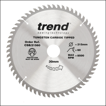 Trend Craft Saw Blade 215mm X 60 Teeth X 30mm - Code CSB/21560