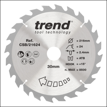Trend Wood Circular Saw Blade 216mm X 30mm X 24t - Code CSB/21624