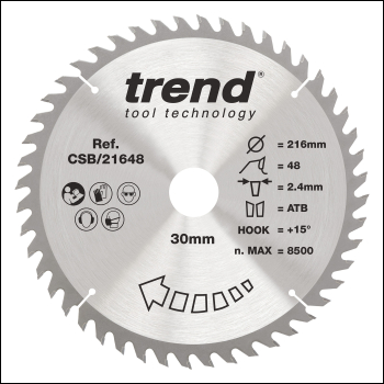 Trend Wood Circular Saw Blade 216mm X 30mm X 48t - Code CSB/21648