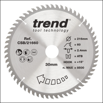 Trend Wood Circular Saw Blade 216mm X 30mm X 60t - Code CSB/21660