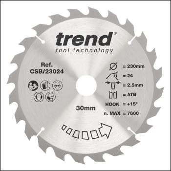 Trend Wood Circular Saw Blade 230mm X 30mm X 24t - Code CSB/23024