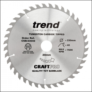 Trend Craft Saw Blade 230mm X 40 Teeth X 30mm - Code CSB/23040