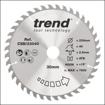 Trend Wood Circular Saw Blade 230mm X 30mm X 40t - Code CSB/23040