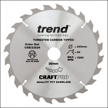 Trend The Craft Pro 235mm Diameter 30mm Bore 24 Tooth General Purpose Saw Blade For Hand Held Circular Saws - Code CSB/23524