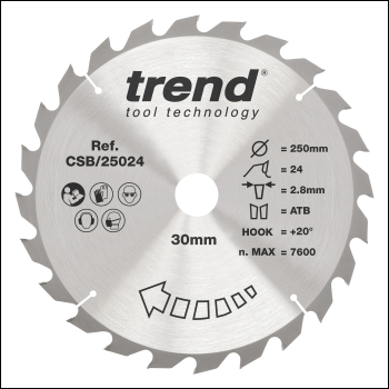 Trend Wood Circular Saw Blade 250mm X 30mm X 24t - Code CSB/25024