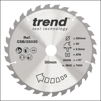 Trend Wood Circular Saw Blade 250mm X 30mm X 30t - Code CSB/25030