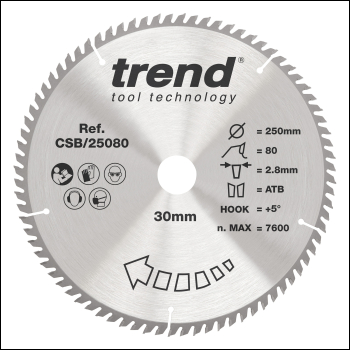 Trend Craft Saw Blade 250mm X 80 Teeth X 30mm - Code CSB/25080