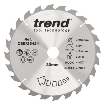 Trend Wood Circular Saw Blade 254mm X 30mm X 24t - Code CSB/25424