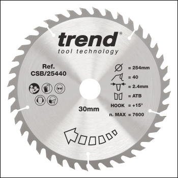 Trend Wood Circular Saw Blade 254mm X 30mm X 40t - Code CSB/25440