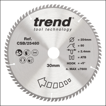 Trend Wood Circular Saw Blade 254mm X 30mm X 80t - Code CSB/25480