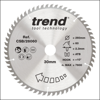 Trend Wood Circular Saw Blade 260mm X 30mm X 60t - Code CSB/26060