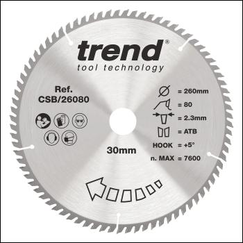 Trend Wood Circular Saw Blade 260mm X 30mm X 80t - Code CSB/26080