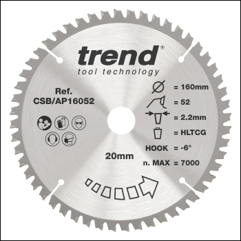 Trend Aluminium/plastic Circular Saw Blade 160mm X 20mm X 52t - Code CSB/AP16052