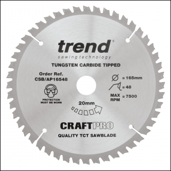 Trend Craft Saw Blade Aluminium And Plastic 165 X 48 Teeth X 20 - Code CSB/AP16548