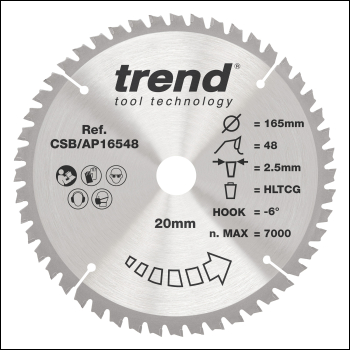 Trend Craft Saw Blade Aluminium And Plastic 165 X 48 Teeth X 20 - Code CSB/AP16548