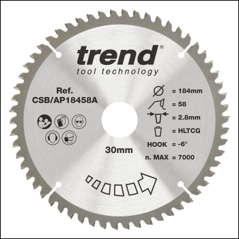 Trend Aluminium/plastic Circular Saw Blade 184mm X 30mm X 58t - Code CSB/AP18458A