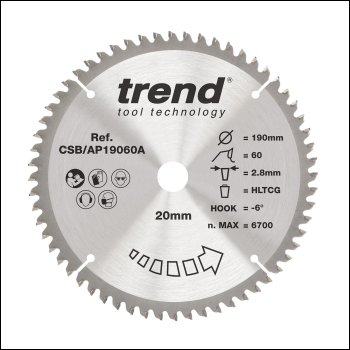 Trend Aluminium/plastic Circular Saw Blade 190mm X 20mm X 60t - Code CSB/AP19060A