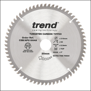 Trend Aluminium/plastic Circular Saw Blade 216mm X 30mm X 64t - Code CSB/AP21664A
