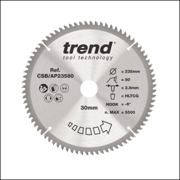 Trend Aluminium/plastic Circular Saw Blade 235mm X 30mm X 80t - Code CSB/AP23580
