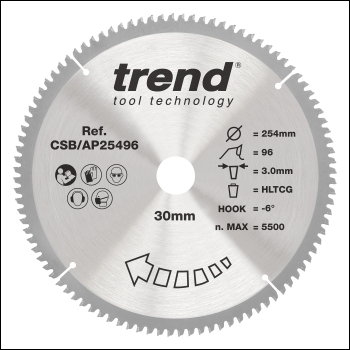 Trend Aluminium/plastic Circular Saw Blade 254mm X 30mm X 96t - Code CSB/AP25496