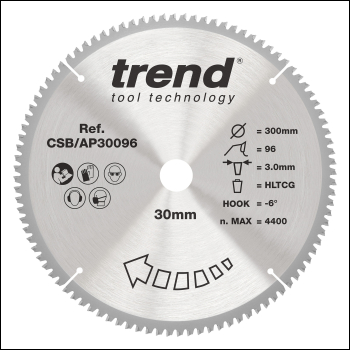 Trend Aluminium/plastic Circular Saw Blade 300mm X 30mm X 96t - Code CSB/AP30096