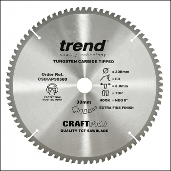 Trend Craft Saw Blade Aluminium And Plastic 305 X 80 Teeth X 30 - Code CSB/AP30580