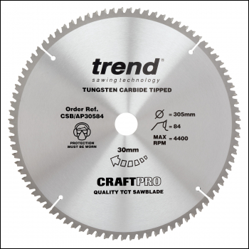 Trend Craft Saw Blade Aluminium And Plastic 305mm X 84 Teeth X 30mm - Code CSB/AP30584
