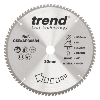 Trend Craft Saw Blade Aluminium And Plastic 305mm X 84 Teeth X 30mm - Code CSB/AP30584