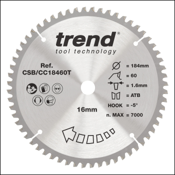 Trend Wood Cordless Mitre Saw Blade 184mm X 16mm X 60t - Code CSB/CC18460T